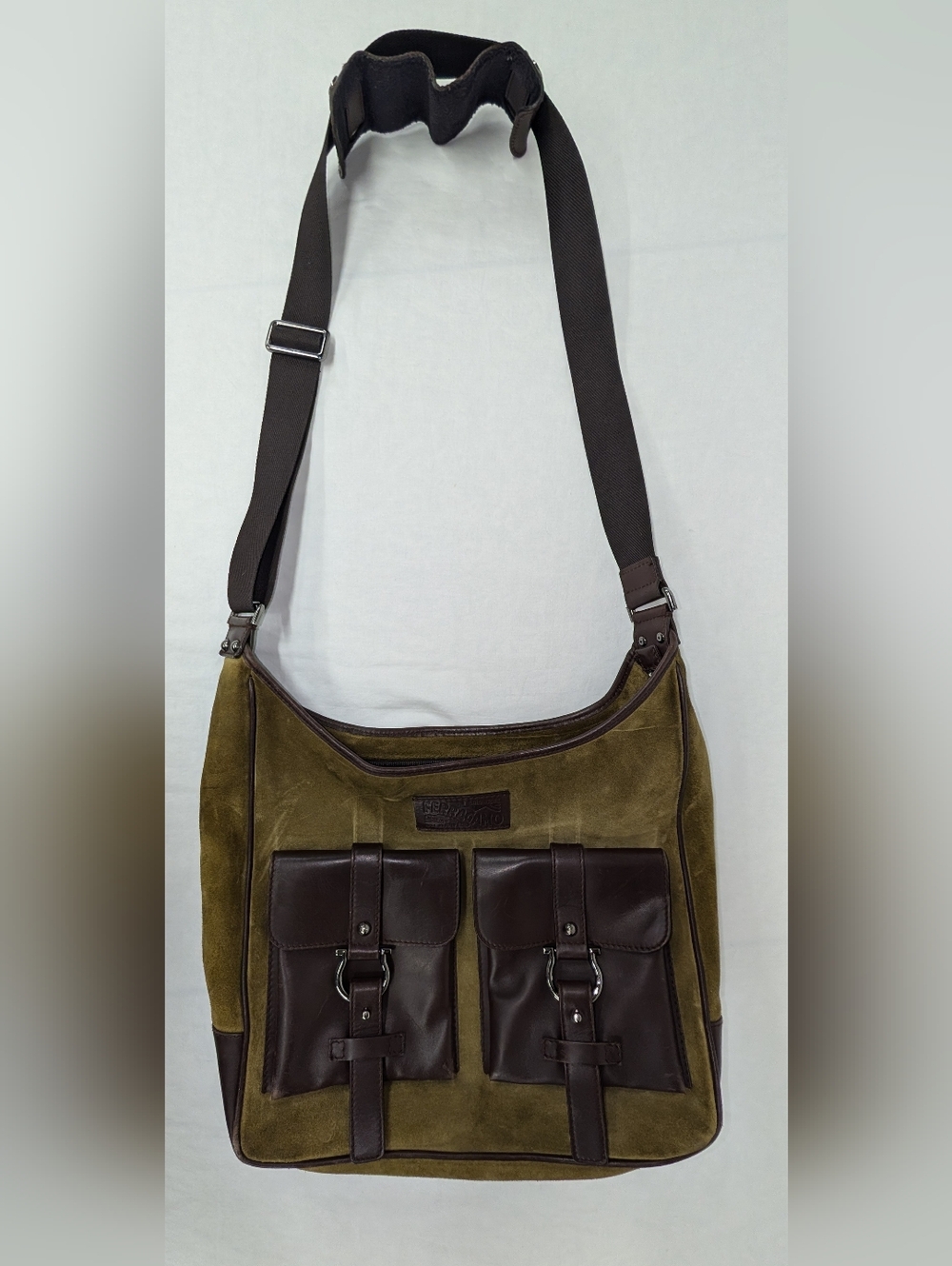 Olive Green Suede Salvator Ferragamo Men's Crossbody Bag